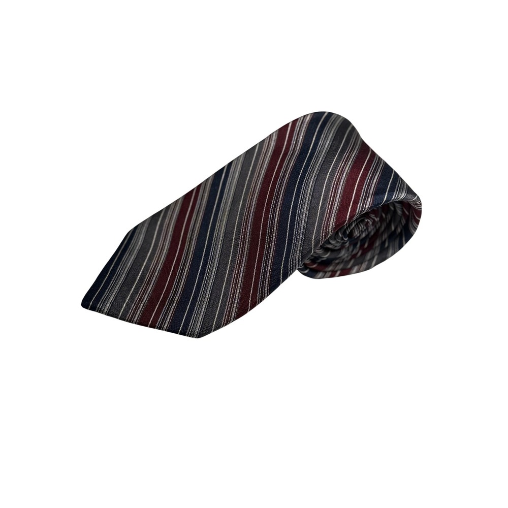 Oscar de la Renta Necktie Mens OS Burgundy Striped Vintage 80s 90s Silk Tie